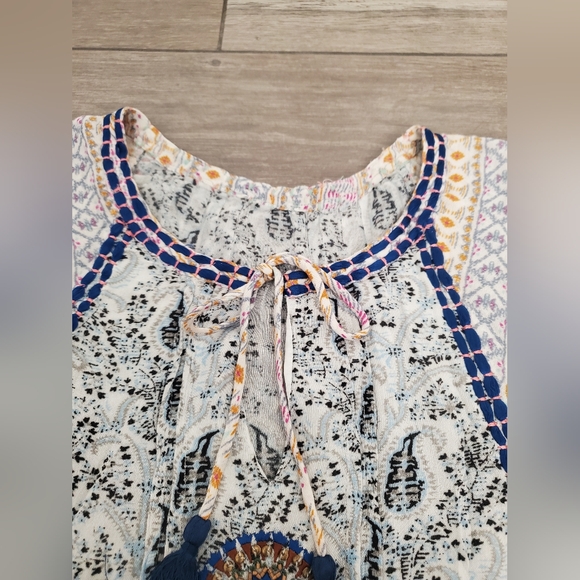 Sundance 100% viscose modal blue Wandress relaxed fit beaded tassle blouse XXL - Picture 3 of 9